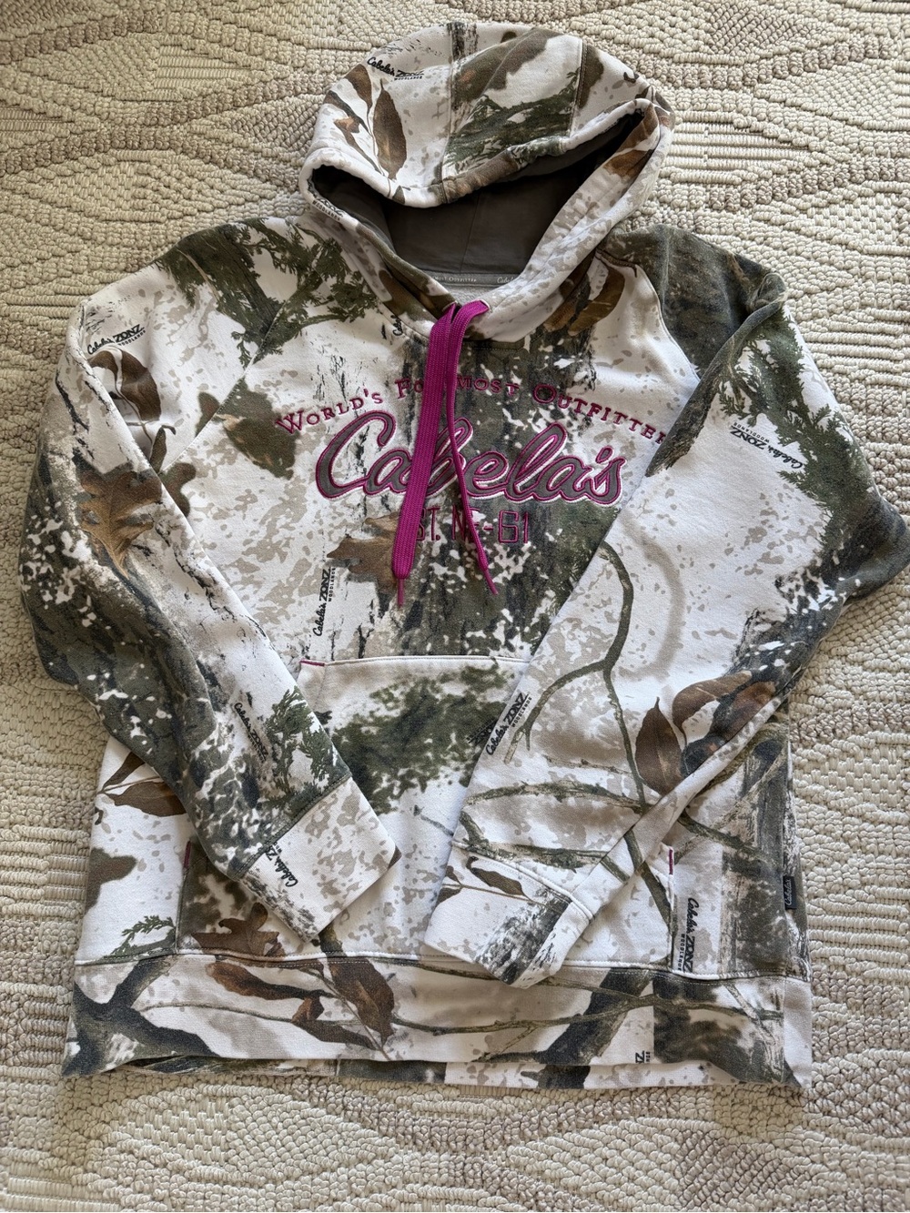 Cabela's Women's Camo Hoodie with Pink Logo and Drawstrings